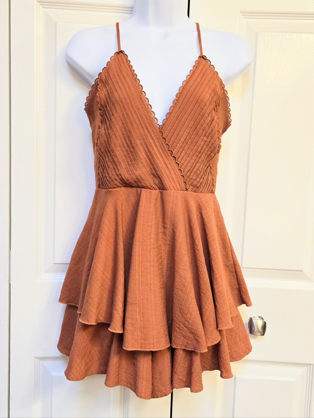 Blue Rain Orange Romper Scalop Layered Juniors